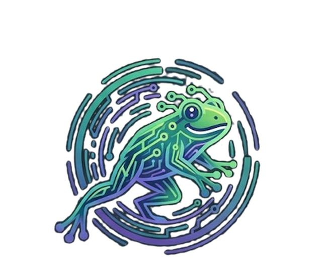 The Gribbite frog mark set inside a circular circuit-ring emblem.
